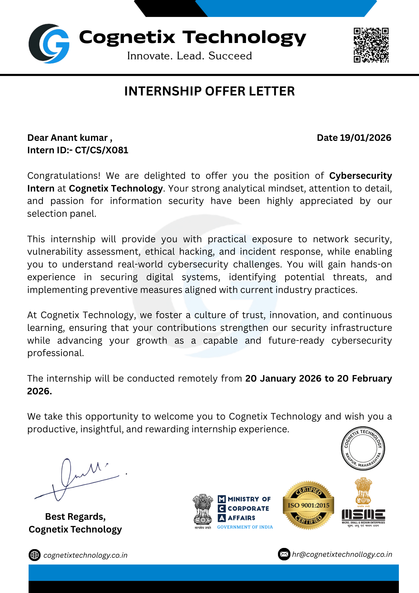 Internship Offer Letter